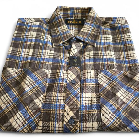 Men's Flannel Shirt L Plaid Button Down LS Brown Blue Western Workwear Outdoor - Picture 13 of 13